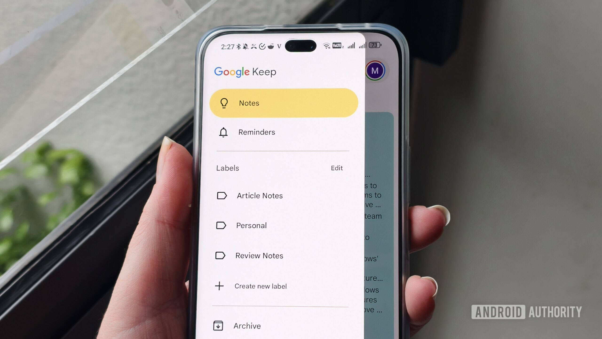 google keep with a list of custom labels