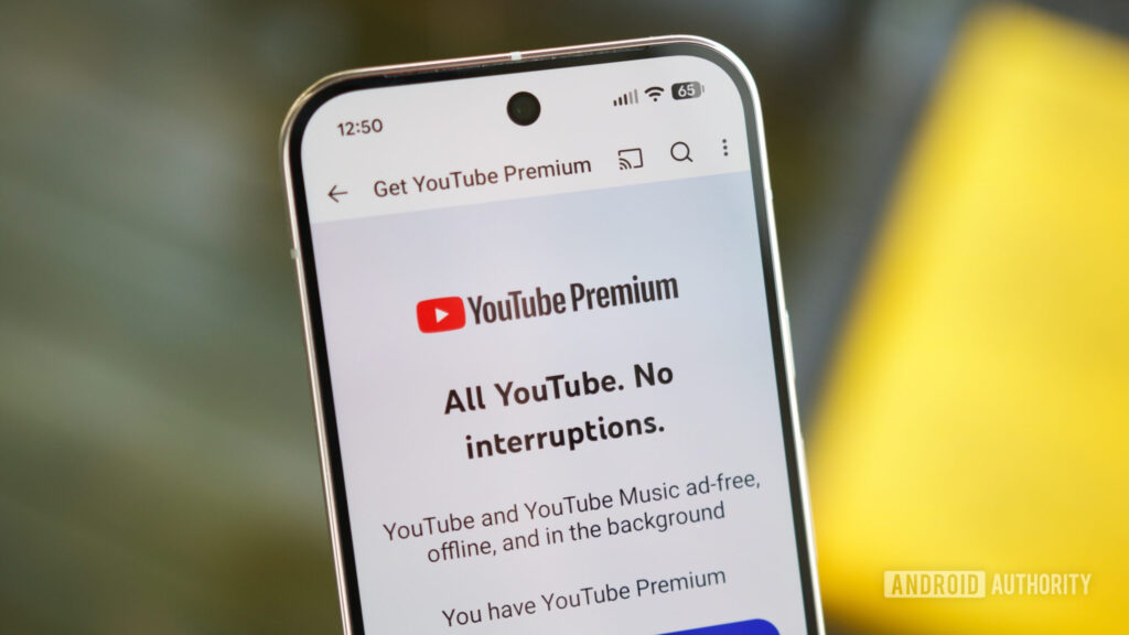 YouTube Premium landing page on the YouTube app.