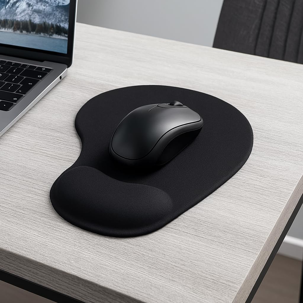Mouse Pad Ergonômico com Apoio de Punho em Gel, Reduz a Tensão na Mão, Antiderrapante, Minimalista, Escritório, Gamer, Trabalho, Linha Super Premium – Cores Sortidas Preta ou Azul