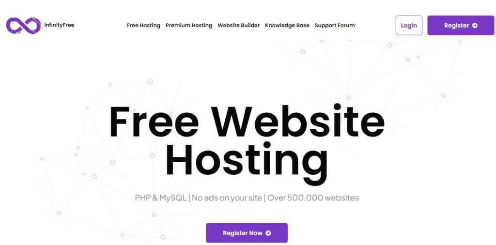 An image of InfinityFree's home page