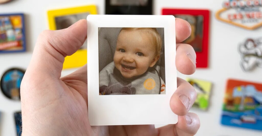 These reusable digital Polaroids are a clever way to cover a fridge in memories